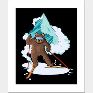 Cool Skiing Grizzly Bear Posters and Art